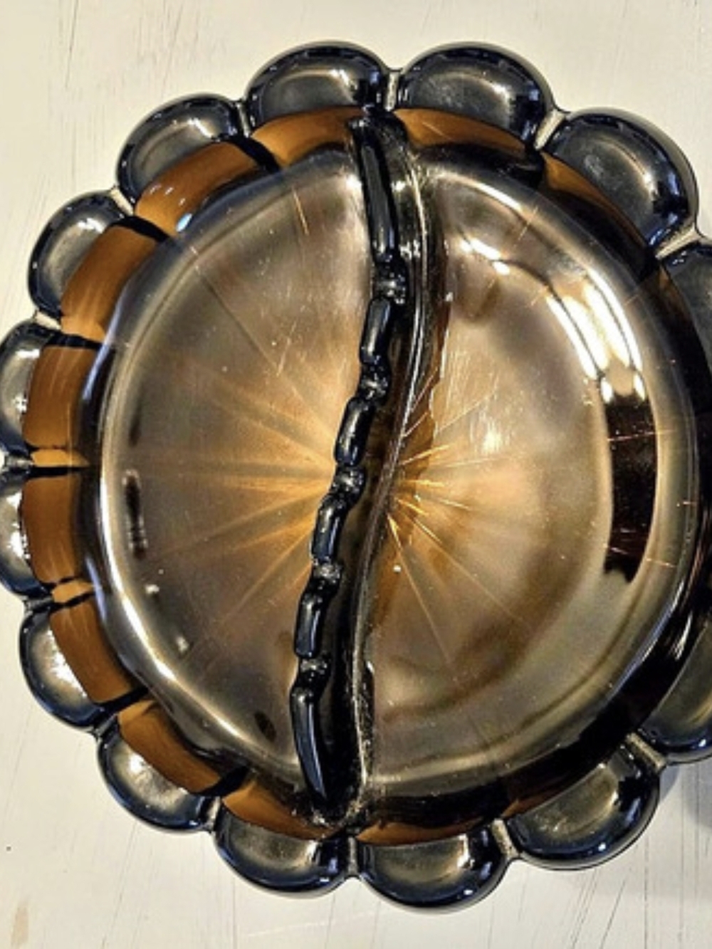 Amber Brown Divided Glass Ashtray